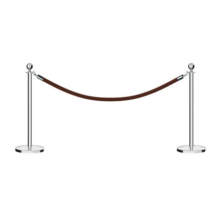 MONTOUR LINE Stanchion Post and Rope Kit Pol.Steel, 2 Ball Top1 Tan Rope C-Kit-2-PS-BA-1-PVR-TN-PS